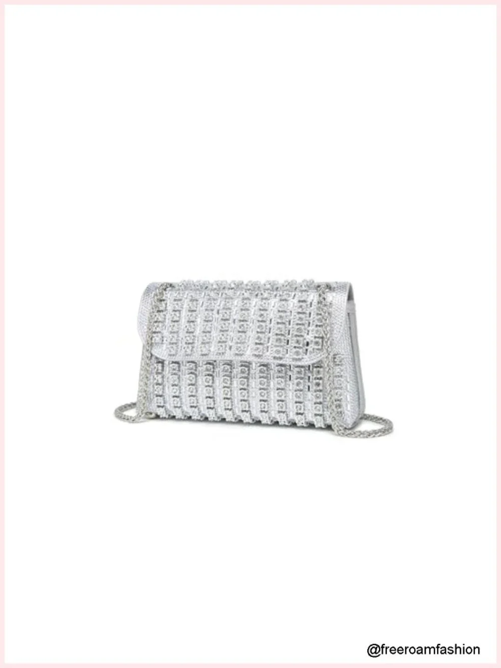 Rhinestone Crystal Embellished Evening Clutch with Chain Strap Flap Closure